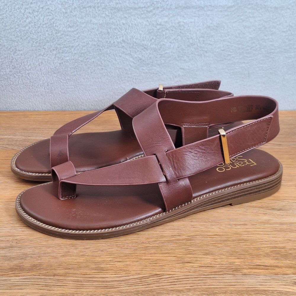 Franco Sarto Gensi Women's 8.5 Strappy Ankle Strap Sandals Brown Leather Flat